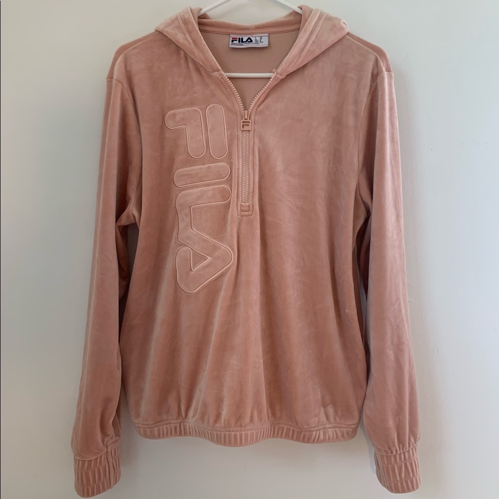Fila Pink Velour Half-Zip Hoodie